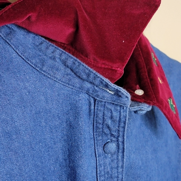 Karen Scott | Denim Button Up Shirt with Removable Christmas Tree Collar Size 1X - Picture 6 of 7